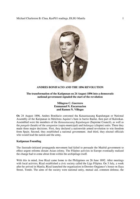 Guerrero Andres Bonifacio And The 1896 Revolution 1 Andres Bonifacio And The 1896 Revolution