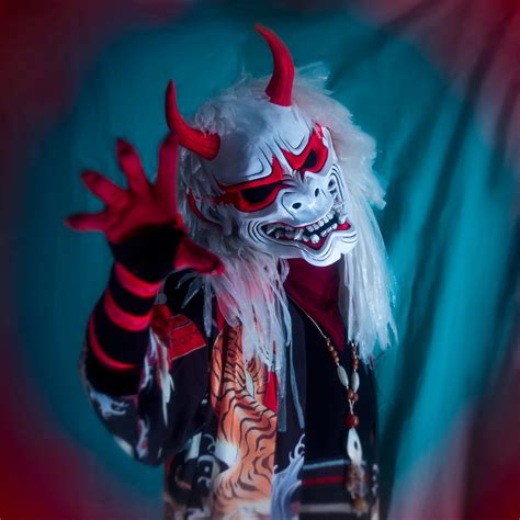 Gray Oni Full Face Mask Japanese Demon Hannya Cosplay Samurai Etsy