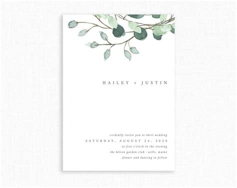 Beatrice Eucalyptus Wedding Invitation Watercolor Wedding Invitation