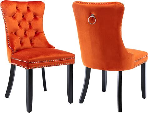 Orange Velvet Dining Chairs Set Of 2 Kitchen And Dining Room Chairs Set