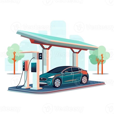 Electric Car Charging Station Concept Illustration For Green Environment Ecology