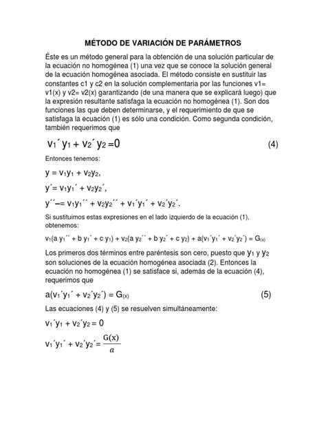 Método De Variación De Parámetros Pdf Ecuaciones Enseñanza De