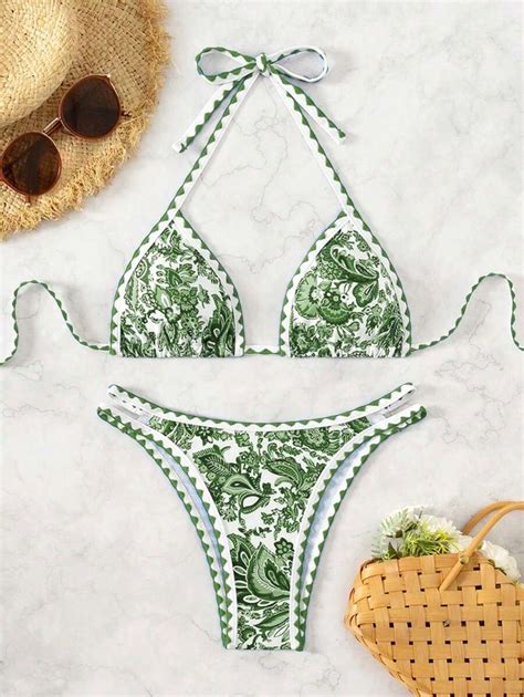 Swim Vcay Women S Floral Print Halter Tie Sexy Bikini Swimsuit Set Summer Beach Shein Usa