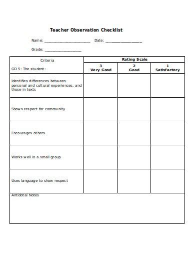 12 Teacher Observation Checklist Templates In PDF MS Word