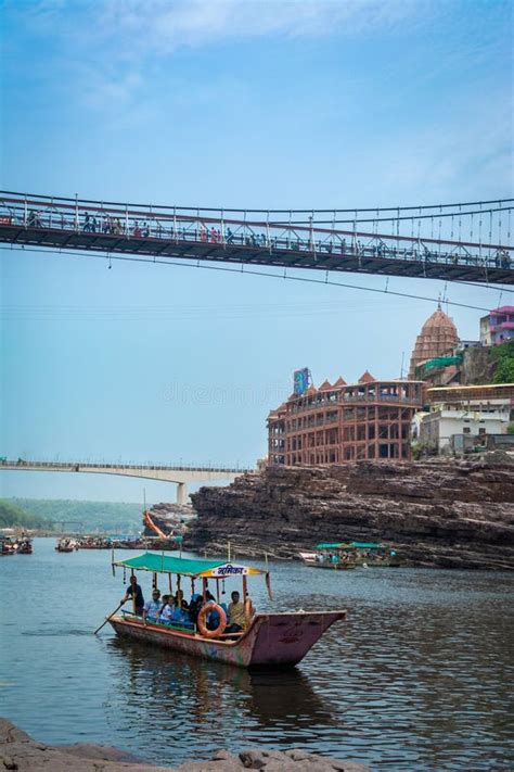 view  omkareshwar temple  narmada river editorial photography