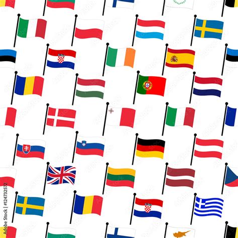 Simple Color Curved Flags All European Union Countries Collection