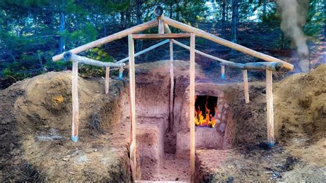 Building A Bushcraft Dugout Shelter Off Grid Log Cabin Wooden House