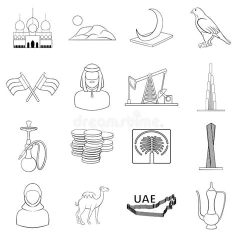 Esquema De Conjunto De Iconos De Uae Ilustraci N Del Vector