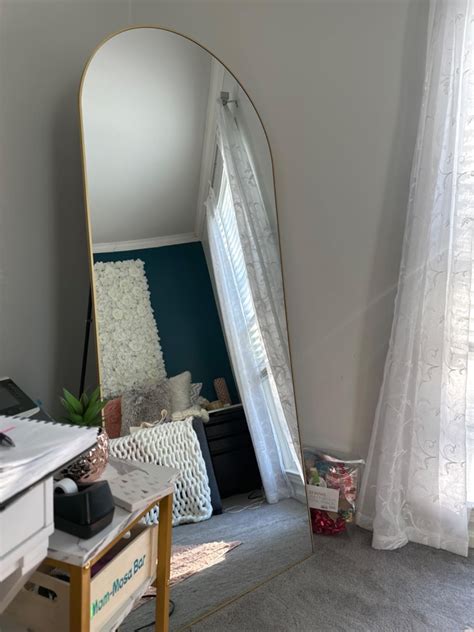 Everly Quinn Full Length Mirror with Stand Gold Floor Mirror Freestanding | Wayfair