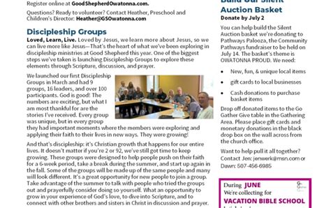 GSO Newsletter Good Shepherd Church In Owatonna