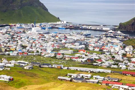 View Of The Houses And Buildings On The Heimaey Island Of The