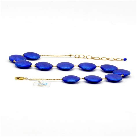 Francy Satin Blue Blue Murano Glass Necklace Jewel Genuine Murano