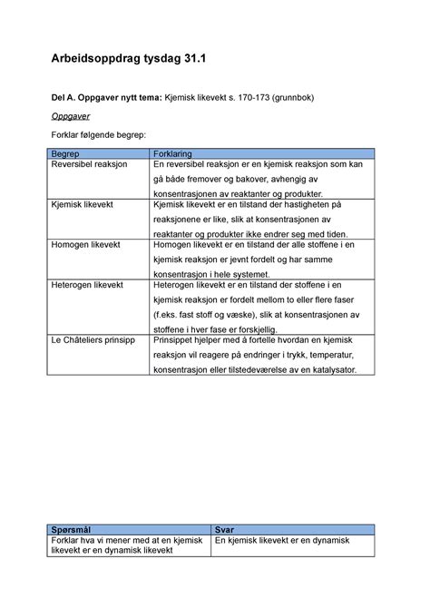 Arbeidsoppdrag Tysdag Arbeidsoppdrag Tysdag Del A Oppgaver