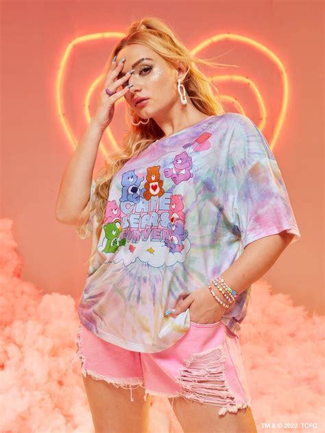 Shein X Care Bears Camiseta De Hombros Ca Dos Con Estampado De Oso Y