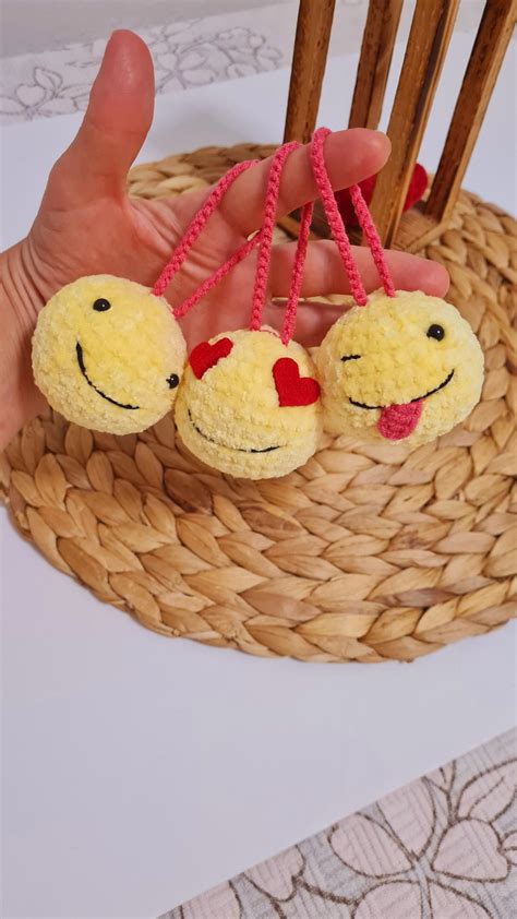 Set of 3 Crochet Emoji Emoji Crochet Crochet Smiley Face - Etsy