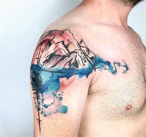 Awesome Mountain Wave Tattoo Ideas For Men