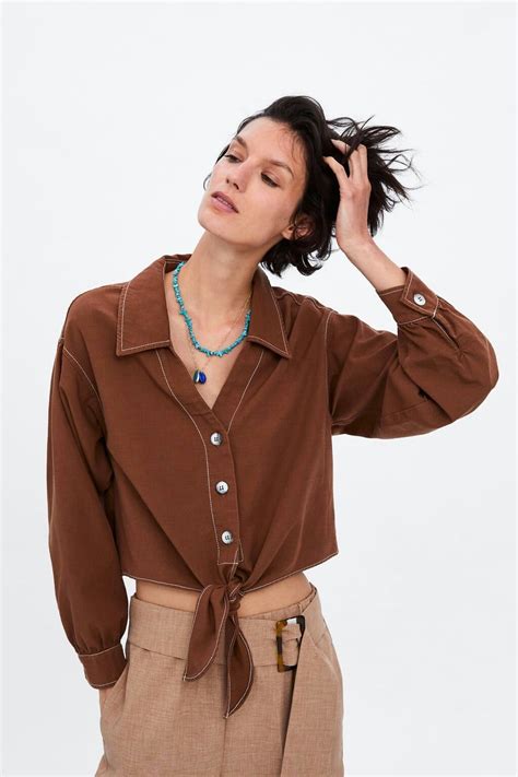 Pin By Gilda Bzn On Beige Nude Caf Shirt Blouses Women S Cropped Button Up Shirt Tops