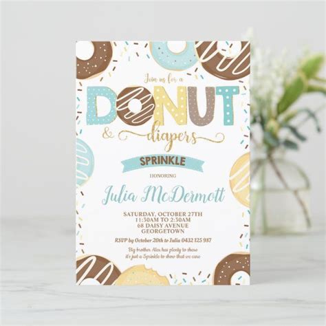 Donut And Diapers Baby Sprinkle Baby Shower Boy Invitation Zazzle In