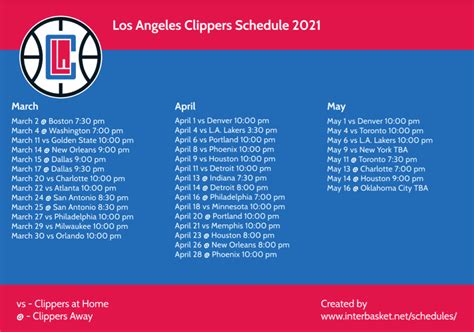 Printable Los Angeles Clippers schedule (and TV schedule) for 2020-21 ...