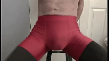 Grinding On Stool In Black Compression Tights And Red Compression Shorts XVIDEOS