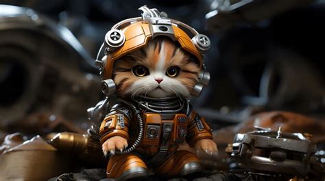 Premium Photo Cute Kitten Wearing Robot Suit Background Generative Ai