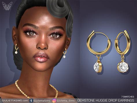 The Sims Resource Gemstone Huggie Drop Earrings