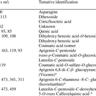 Tentative Identification Of Chemical Compounds By LC ESI MS In B