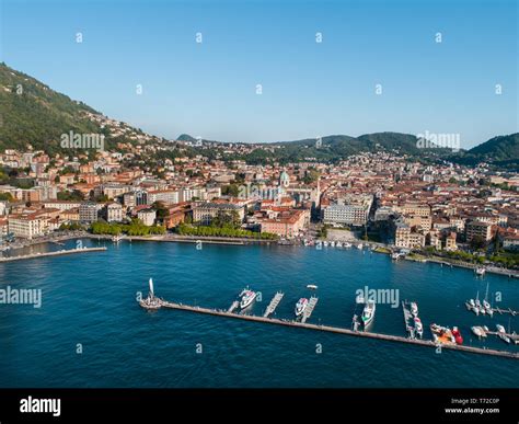 Port of Como. Lake of Como in Italy. Panoramic view from above Stock ...