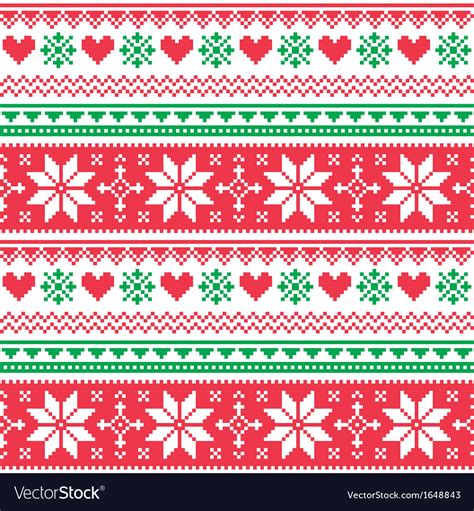 Nordic Seamless Knitted Christmas Red And Green Vector Image