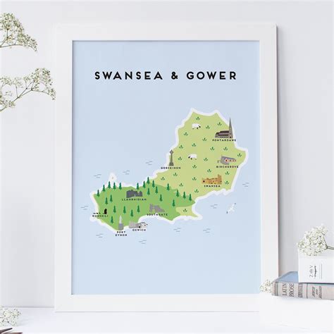 Swansea & Gower Map Illustrated Map of Swansea Print / - Etsy UK