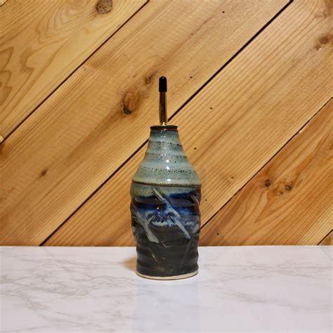 Dark Blue And Black Ceramic Oilsoap Dispenser Wheel Thrown Etsy