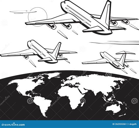 Passenger Aircrafts Flying Around The World Stock Vector Illustration