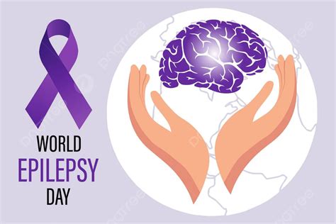 Human Brain And Purple Ribbon Symbolize World Epilepsy Day Vector