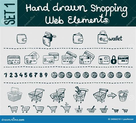 Hand Drawn Shopping And E Commerce Elements Set Stock Vector