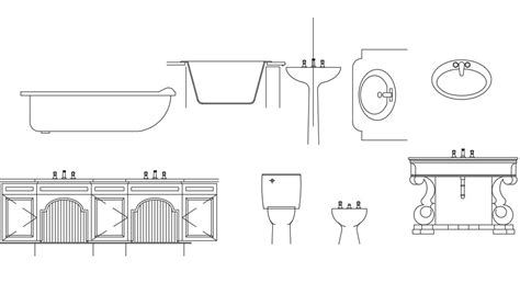 Bathroom Cad Blocks Wash Basin And Bathtub Free Download Dwg Cadbull