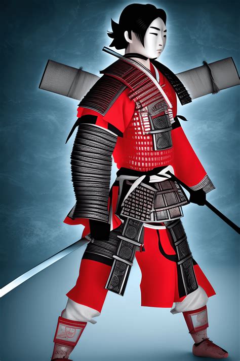Japanese Samurai with Sword and Football Shirt · Creative Fabrica