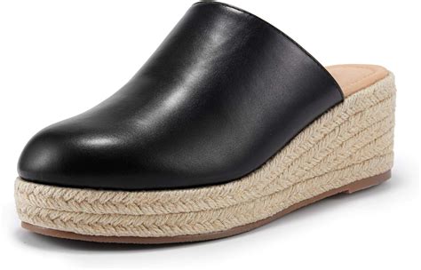 Ermonn Womens Espadrilles Wedges Mule Shoes Platform Closed Toe Slip On