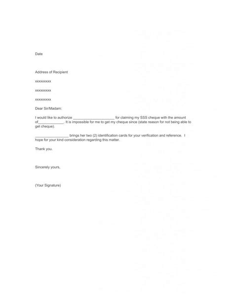 Free Sample Authorization Letter For Sss Template