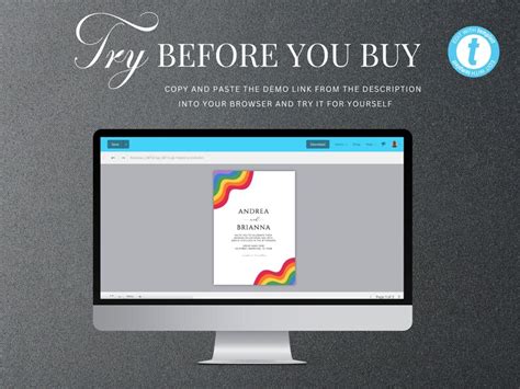 Digital Rainbow LGBTQ Wedding Invitation Gay Pride Lesbian Editable Wedding Template All In One