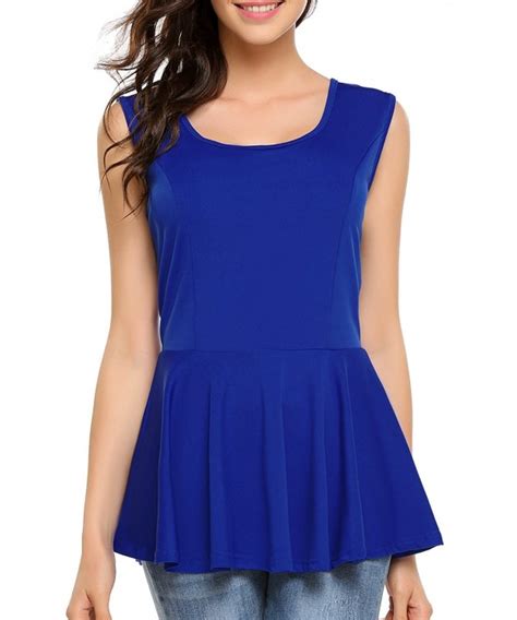 Womens Solid Sleeveless Summer Peplum Tank Top Royal Blue C2184szlonz