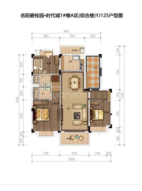 【碧桂园时代城岳阳碧桂园时代城楼盘】零居室户型图3室2厅2卫建面 158m²房型图 岳阳贝壳新房