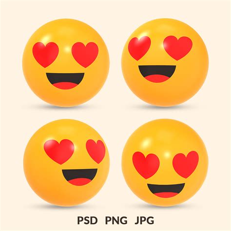 3d Rendered Social Media Smiling Face With Heart Eyes Emoji Reaction Icon With Different View