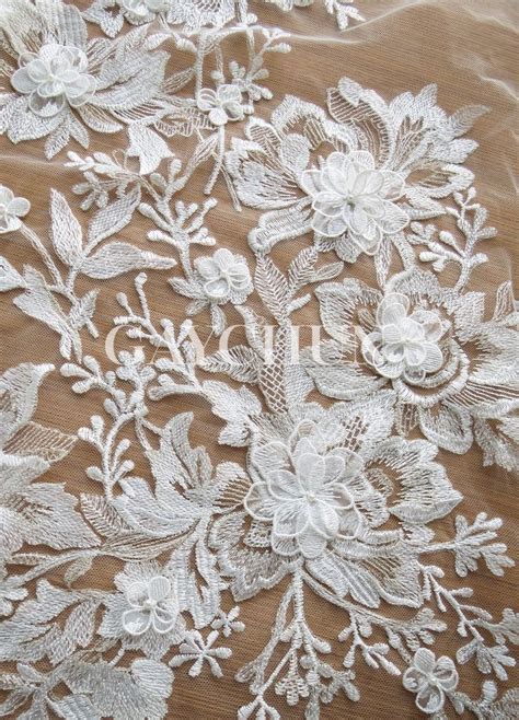 Gaychun D Flower Sequins Beads Embroidery Lace Fabric Wedding Dress