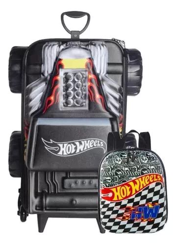 Mochila Escolar Rodinhas 3d Hot Wheels Bone Lancheira Maxtoy Parcelamento Sem Juros