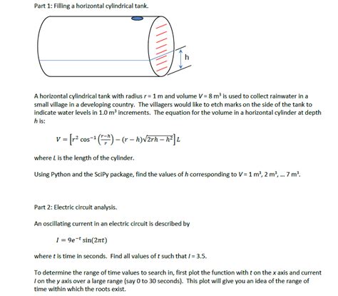 Part 1 Filling A Horizontal Cylindrical Tank H A Chegg