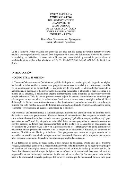 Fides Et Ratio Enc Clica De San Juan Pablo Ii Carta Enc Clica