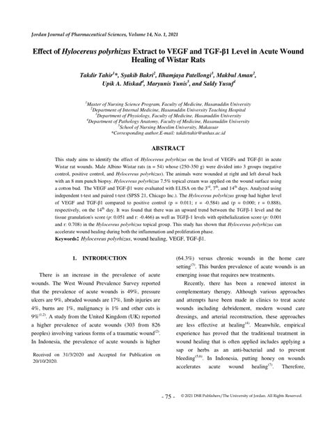 PDF Effect of Hylocereus polyrhizus Extract to VEGF and TGF β1 Level