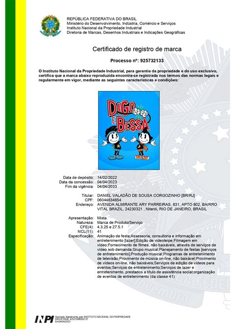 DIGO E BESSA MARCA REGISTRADA CLASSE 41 Arena Marcas E Patentes