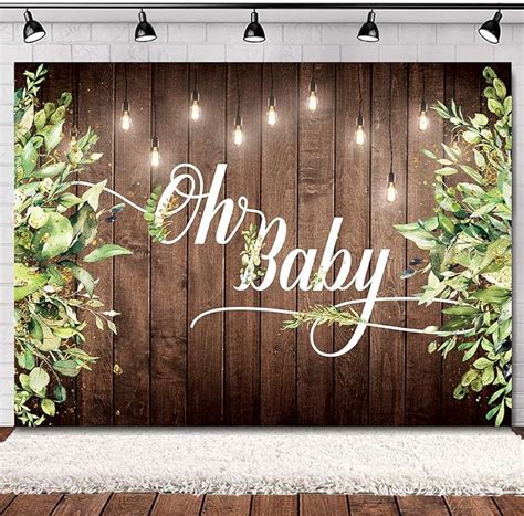 Rustic Wood Baby Shower Backdrop Greenery Oh Baby Summer Baby Shower