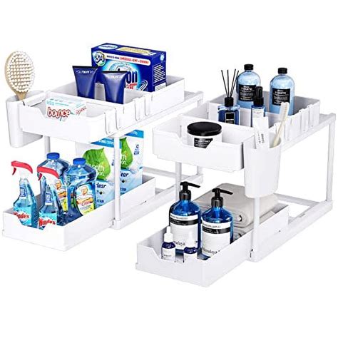 Puricon 2 Pack Under Sink Organizers 2 Tier Double Sliding Drawer